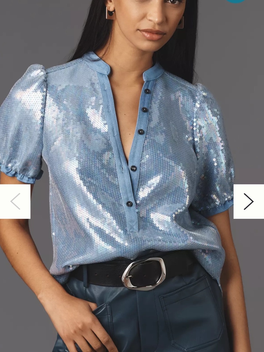Pilcro Light Blue Sequin Short Sleeve Blouse